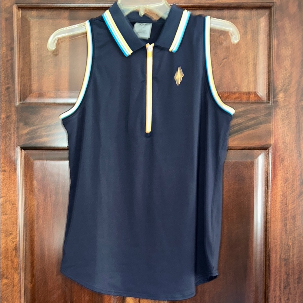 Jofit Navy Sleeveless Polo with Striped Collar M